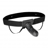 Чёрный полый страпон с вибрацией Unisex Vibrating Hollow Strap-On - 14 см. - Lux Fetish - купить с доставкой в Балашихе