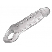 Прозразная закрытая насадка на пенис с поддержкой мошонки Clearly Ample Penis Enhancer - 22 см. - XR Brands - в Балашихе купить с доставкой