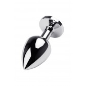 Серебристая коническая анальная пробка с красным кристаллом - 8 см. - ToyFa - купить с доставкой в Балашихе