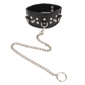 Черный ошейник с шипами и металлическим поводком-цепочкой - Notabu - купить с доставкой в Балашихе