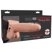 Телесный перезаряжаемый вибрострапон 7  Hollow Rechargeable Strap-on with Balls - 20,3 см. - Pipedream - купить с доставкой в Балашихе