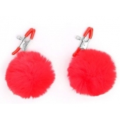 Зажимы для сосков с красным пушком - Notabu - купить с доставкой в Балашихе