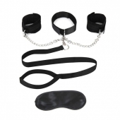 Чёрный ошейник с наручниками и поводком Collar Cuffs   Leash Set - Lux Fetish - купить с доставкой в Балашихе
