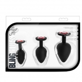 Набор черных анальных пробок с красным кристаллом-сердечком Bling Plugs Training Kit - Blush Novelties - купить с доставкой в Балашихе