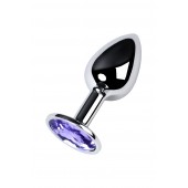 Серебристая конусовидная анальная пробка с фиолетовым кристаллом - 7 см. - ToyFa - купить с доставкой в Балашихе