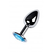 Серебристая конусовидная анальная пробка с голубым кристаллом - 7 см. - ToyFa - купить с доставкой в Балашихе