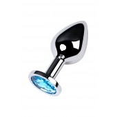 Серебристая конусовидная анальная пробка с голубым кристаллом - 8 см. - ToyFa - купить с доставкой в Балашихе