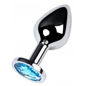 Серебристая конусовидная анальная пробка с голубым кристаллом - 8 см. - ToyFa - купить с доставкой в Балашихе