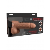 Кофейный перезаряжаемый вибрострапон 7  Hollow Rechargeable Strap-on with Balls - 20,3 см. - Pipedream - купить с доставкой в Балашихе