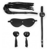 Эротический набор в черном цвете: маска, кляп, пэстисы, плётка - Notabu - купить с доставкой в Балашихе