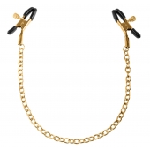 Чёрные с золотом зажимы на соски Gold Chain Nipple Clamps - Pipedream - купить с доставкой в Балашихе
