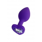 Фиолетовая анальная втулка Diamond Heart с прозрачным кристаллом - 7 см. - ToyFa - купить с доставкой в Балашихе