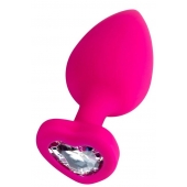 Розовая анальная втулка Diamond Heart с прозрачным кристаллом - 9,5 см. - ToyFa - купить с доставкой в Балашихе