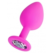 Розовая анальная втулка Brilliant с прозрачным кристаллом - 8 см. - ToyFa - купить с доставкой в Балашихе