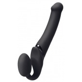 Черный безремневой вибрострапон Silicone Bendable Strap-On M - Strap-on-me - купить с доставкой в Балашихе