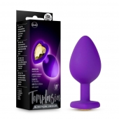 Фиолетовая анальная пробка Bling Plug Medium с золотистым стразом - 8,3 см. - Blush Novelties - купить с доставкой в Балашихе