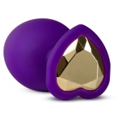 Фиолетовая анальная пробка Bling Plug Large с золотистым стразом - 9,5 см. - Blush Novelties - купить с доставкой в Балашихе