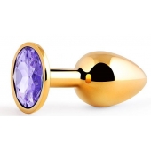 Золотистая анальная пробка с фиолетовым стразом - 7,2 см. - Anal Jewelry Plug - купить с доставкой в Балашихе