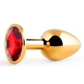 Золотистая анальная пробка с красным стразом - 7,2 см. - Anal Jewelry Plug - купить с доставкой в Балашихе
