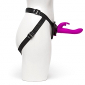 Лиловый страпон Rechargeable Vibrating Strap-On Harness Set - 17,6 см. - Happy Rabbit - купить с доставкой в Балашихе