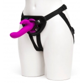 Лиловый страпон Rechargeable Vibrating Strap-On Harness Set - 17,6 см. - Happy Rabbit - купить с доставкой в Балашихе