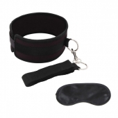 Черный ошейник с длинным поводком Collar and Leash Set - Lux Fetish - купить с доставкой в Балашихе