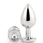 Серебристая анальная втулка с прозрачным кристаллом - 7,1 см. - Dream Toys - купить с доставкой в Балашихе