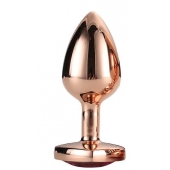 Золотистая анальная втулка с кристаллом-сердечком розового цвета - 7,1 см. - Dream Toys - купить с доставкой в Балашихе