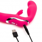 Ярко-розовый безремневой страпон Rechargeable Vibrating Strapless Strap-On - Happy Rabbit - купить с доставкой в Балашихе