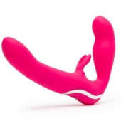 Ярко-розовый безремневой страпон Rechargeable Vibrating Strapless Strap-On - Happy Rabbit - купить с доставкой в Балашихе