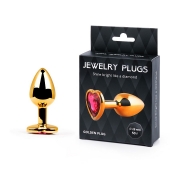 Золотистая анальная пробка с малиновым кристаллом-сердечком - 7 см. - Anal Jewelry Plug - купить с доставкой в Балашихе