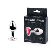 Серебристая анальная пробка с малиновым кристаллом-сердечком - 7 см. - Anal Jewelry Plug - купить с доставкой в Балашихе