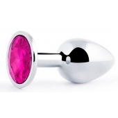Серебристая анальная пробка с малиновым кристаллом - 7,2 см. - Anal Jewelry Plug - купить с доставкой в Балашихе