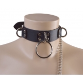 Черный кожаный ошейник Big Ring - Sitabella - купить с доставкой в Балашихе