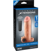 Телесная вибронасадка с кольцом  Vibrating Real Feel 1 Extension - 14 см. - Pipedream - в Балашихе купить с доставкой