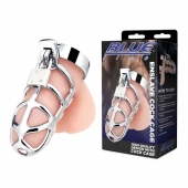 Серебристая металлическая клетка для члена с замком Enslave Cock Cage - BlueLine - купить с доставкой в Балашихе