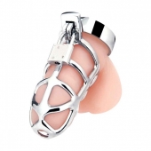 Серебристая металлическая клетка для члена с замком Enslave Cock Cage - BlueLine - купить с доставкой в Балашихе