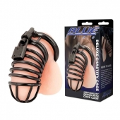 Черная металлическая клетка с замком Deluxe Chastity Cage - BlueLine - купить с доставкой в Балашихе