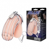 Серебристая металлическая клетка с анальным стимулятором Cock Cage - BlueLine - купить с доставкой в Балашихе