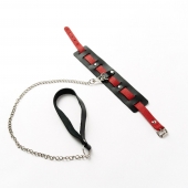 Черный ошейник с красным ремешком и поводком - Crazy Handmade - купить с доставкой в Балашихе