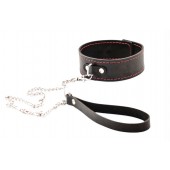 Черный широкий ошейник с красной строчкой и поводком - Crazy Handmade - купить с доставкой в Балашихе