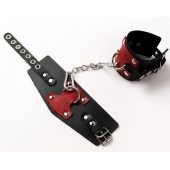 Черные кожаные оковы с красными вставками - Crazy Handmade - купить с доставкой в Балашихе