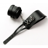 Черные кожаные оковы с креплением в виде веревочек - Crazy Handmade - купить с доставкой в Балашихе