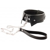 Черный ошейник-воротничок с металлическим поводком - Crazy Handmade - купить с доставкой в Балашихе