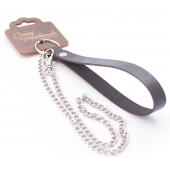 Серебристый металлический поводок с кожаной черной ручкой - 80 см. - Crazy Handmade - купить с доставкой в Балашихе