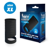 Черная открытая насадка на пенис с кольцом для мошонки XL-size - 8,9 см. - Sex Expert - в Балашихе купить с доставкой