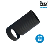 Черная открытая насадка на пенис с кольцом для мошонки XL-size - 8,9 см. - Sex Expert - в Балашихе купить с доставкой