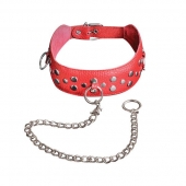 Красный кожаный ошейник с карабином и поводком - Sitabella - купить с доставкой в Балашихе