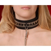 Чёрный ошейник с цепочками и поводком - Sitabella - купить с доставкой в Балашихе