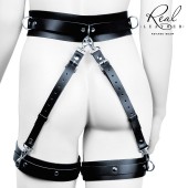 Черный кожаный пояс с гартерами - S-M - Notabu - купить с доставкой в Балашихе